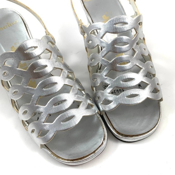 1960's mod silver caged peep toe heeled LIFE STRIDE sandals - Picture 6 of 16